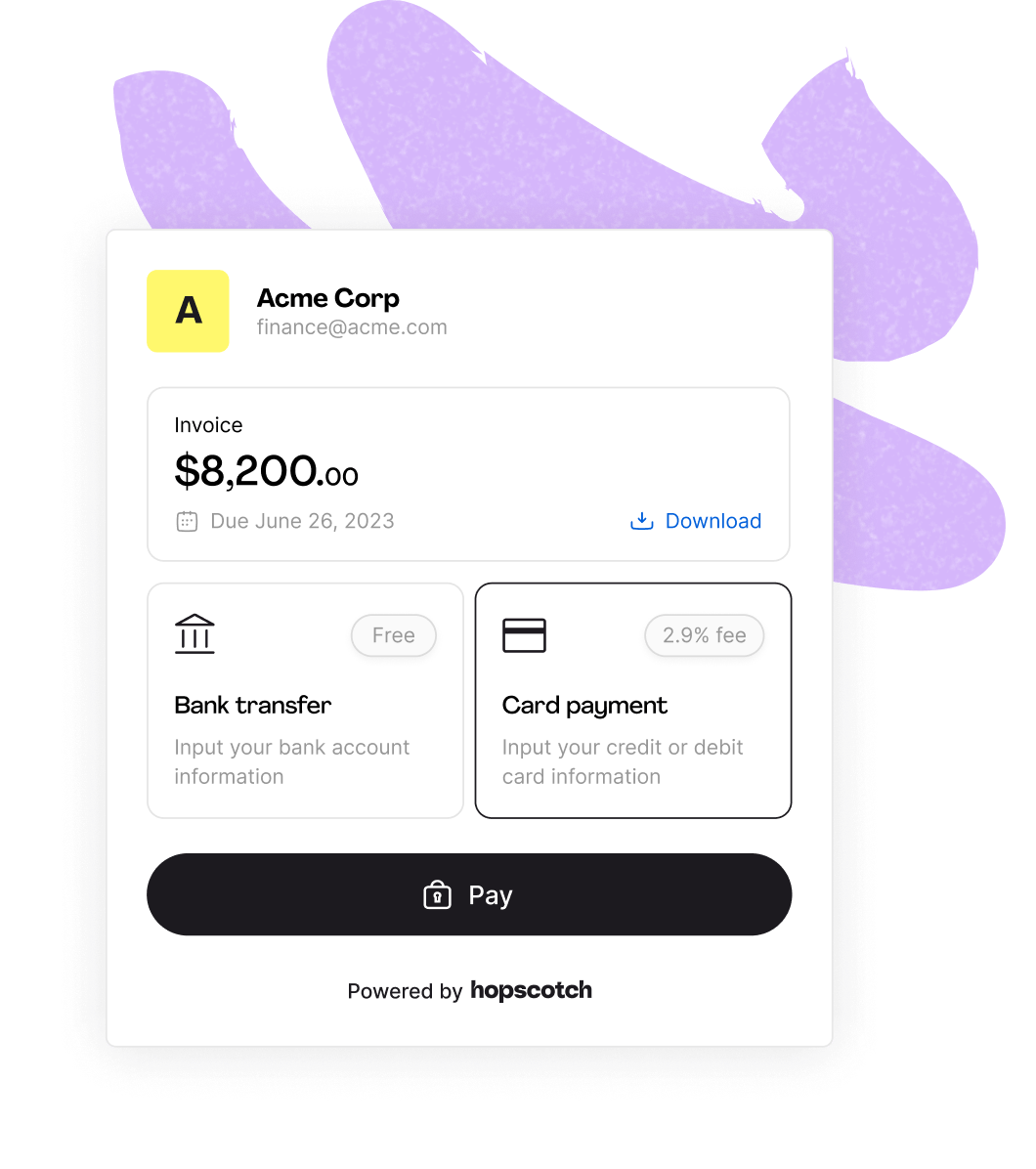 Bank transfer or card payment options for freelancers with Hopscotch (1060x1196)