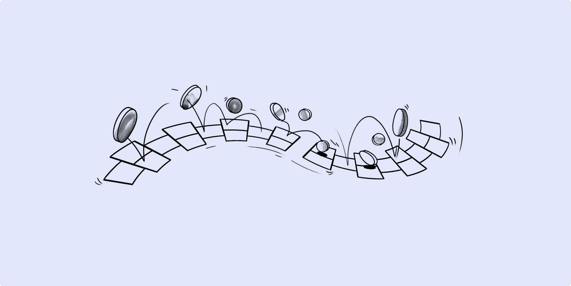 Coins bouncing along path