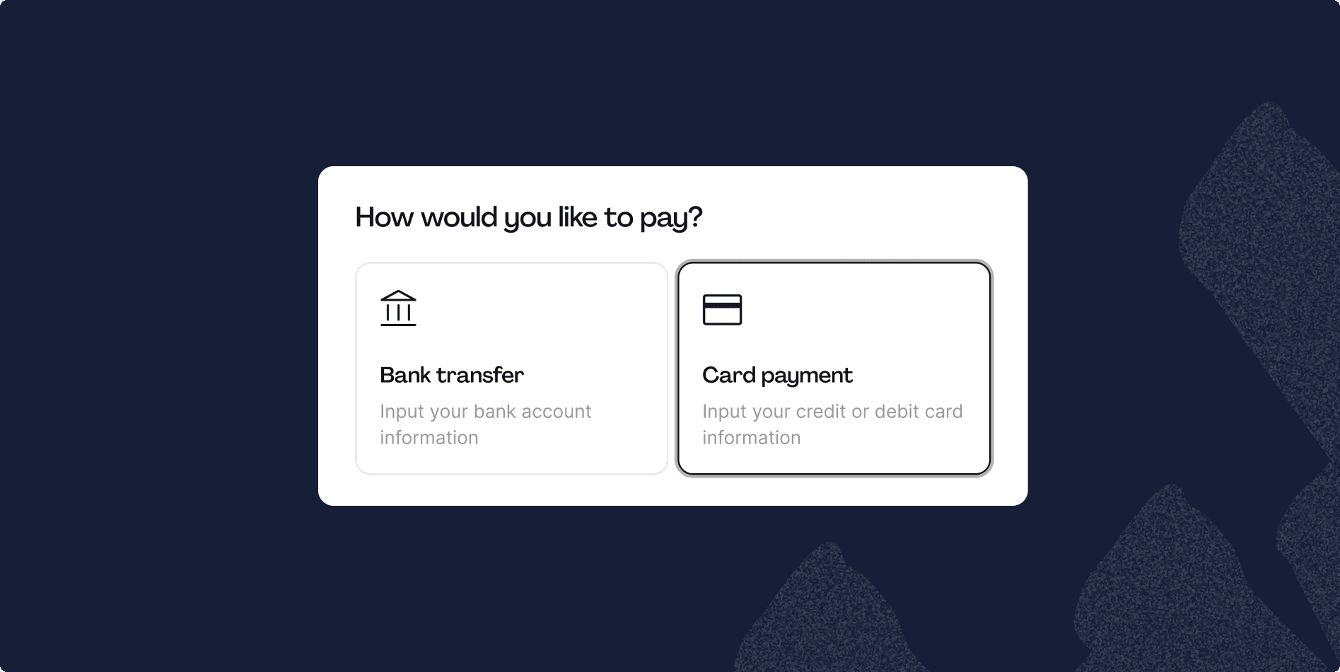 Picking payment types in Hopscotch