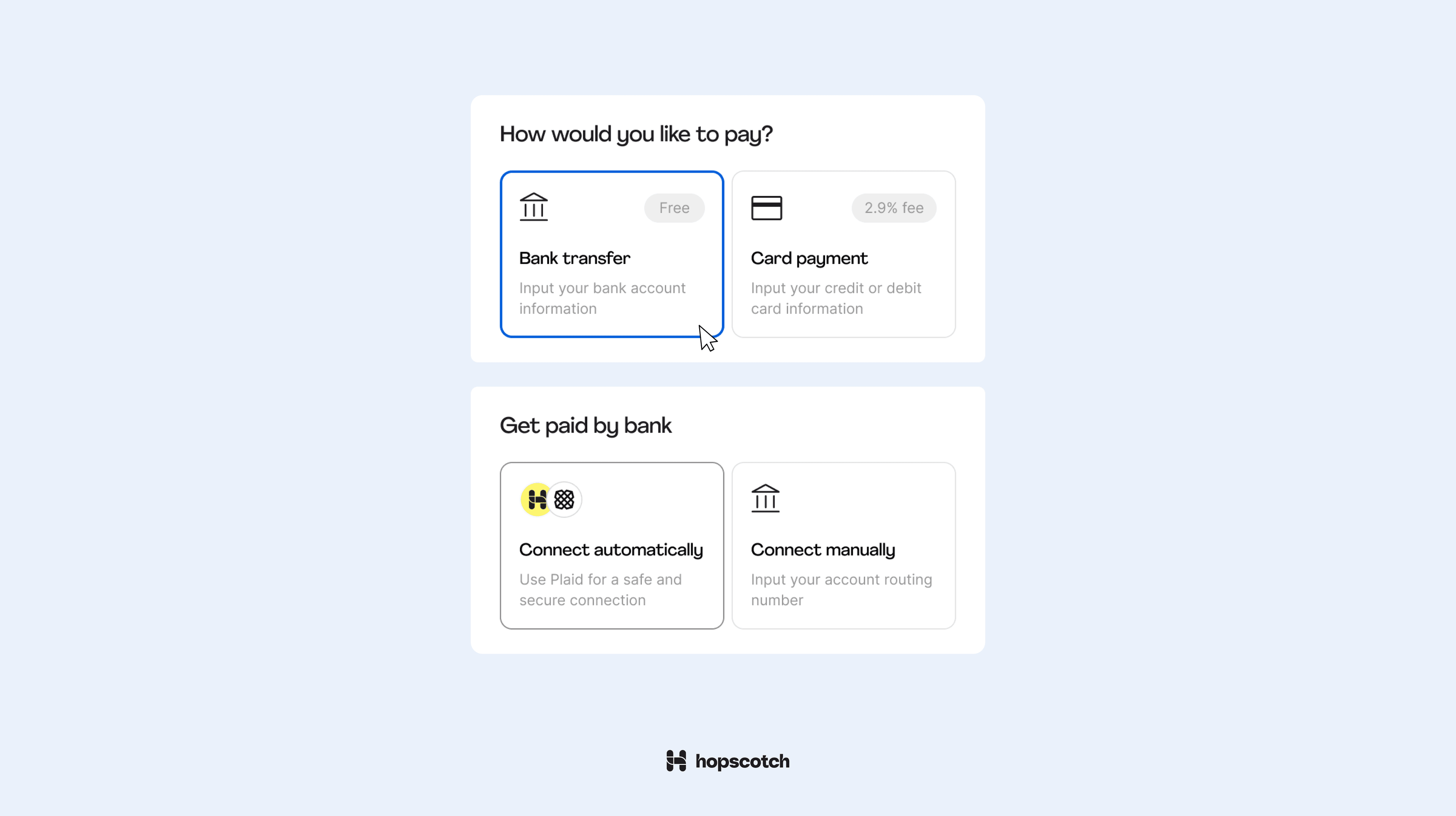 Hopscotch offers custom invoicing features and multiple payment methods so your payment screen matches the look and feel of your business.