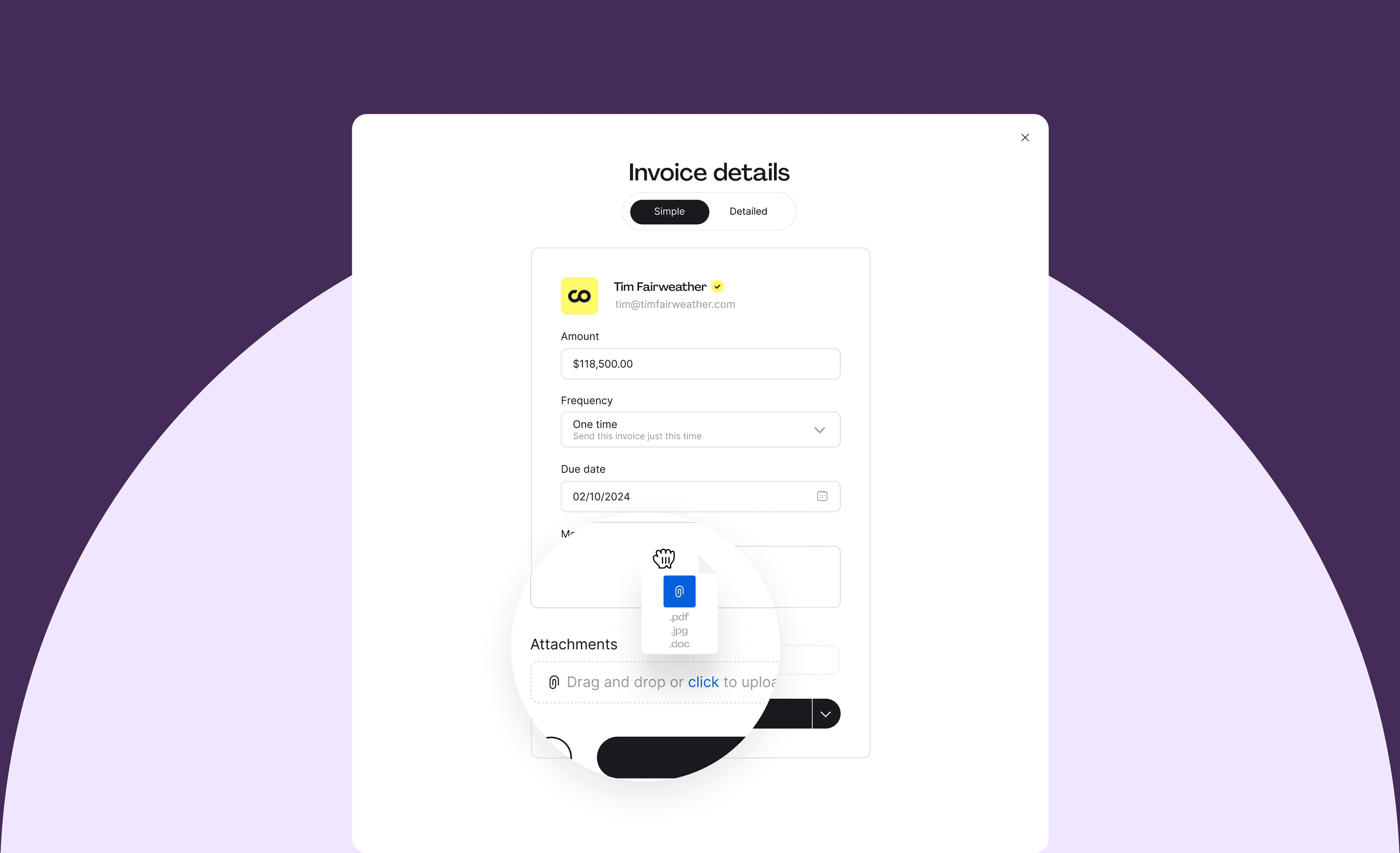 Use Hopscotch to attach terms about late fees on overdue invoices before you send
